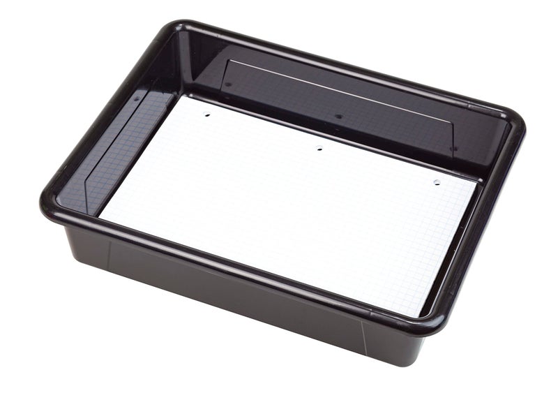 Storex Letter Size Flat Storage Tray - Organizer Bin with Non-Snap Lid for Classroom, Office and Home, Black, 5-Pack (62535U05C) - Image 5
